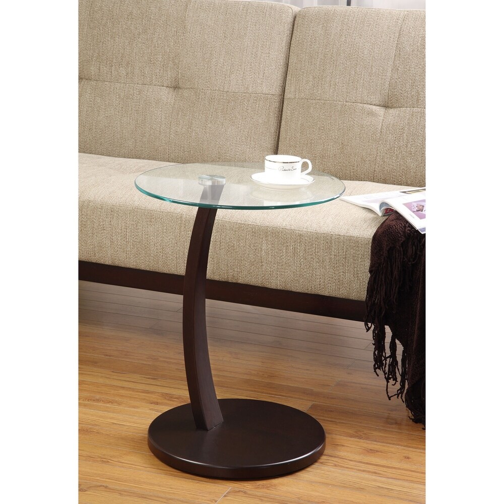 Accent Table  C shaped  End  Side  Snack  Living Room  Bedroom  Laminate  Tempered Glass  Clear  Contemporary  Modern