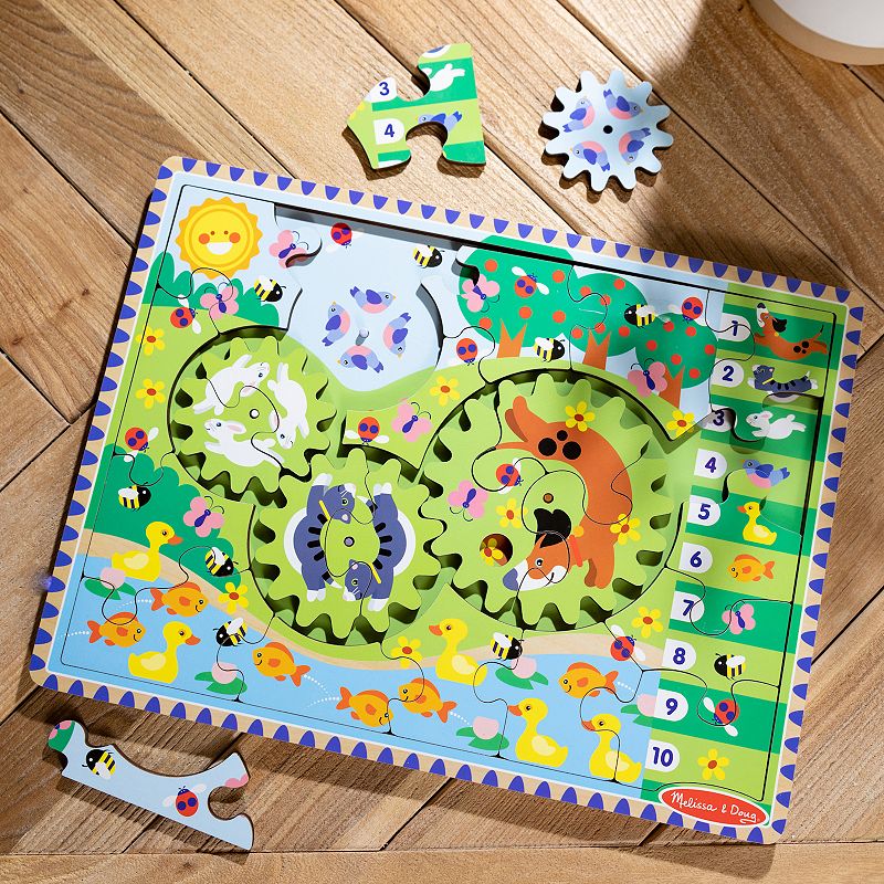 Melissa and Doug Wooden Animal Chase Jigsaw Spinning Gear Puzzle