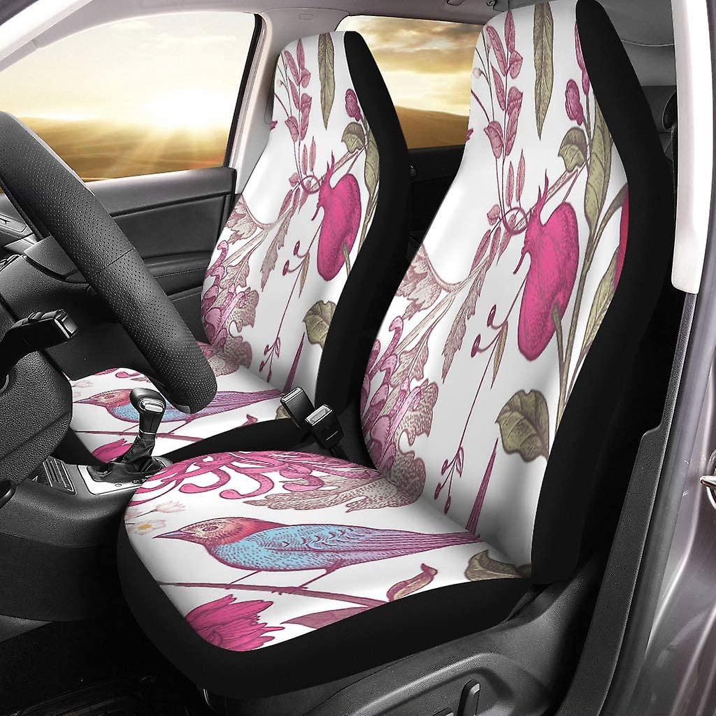 Set Of 2 Car Seat Covers Vintage Chrysanthemum Flowers Pomegranates Branches Leaves Birds Universal Auto Front Seats Protector Fits