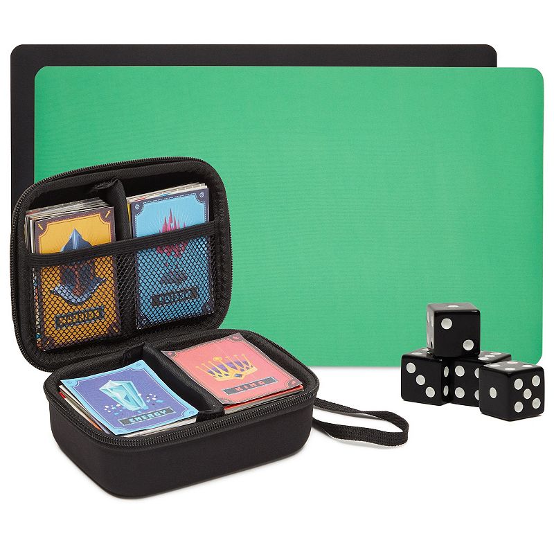 Okuna Outpost TCG Trading Card Carrying Case， 2 Dividers， 4 Slots， 2 Game Mats， 4 Dice (Black)