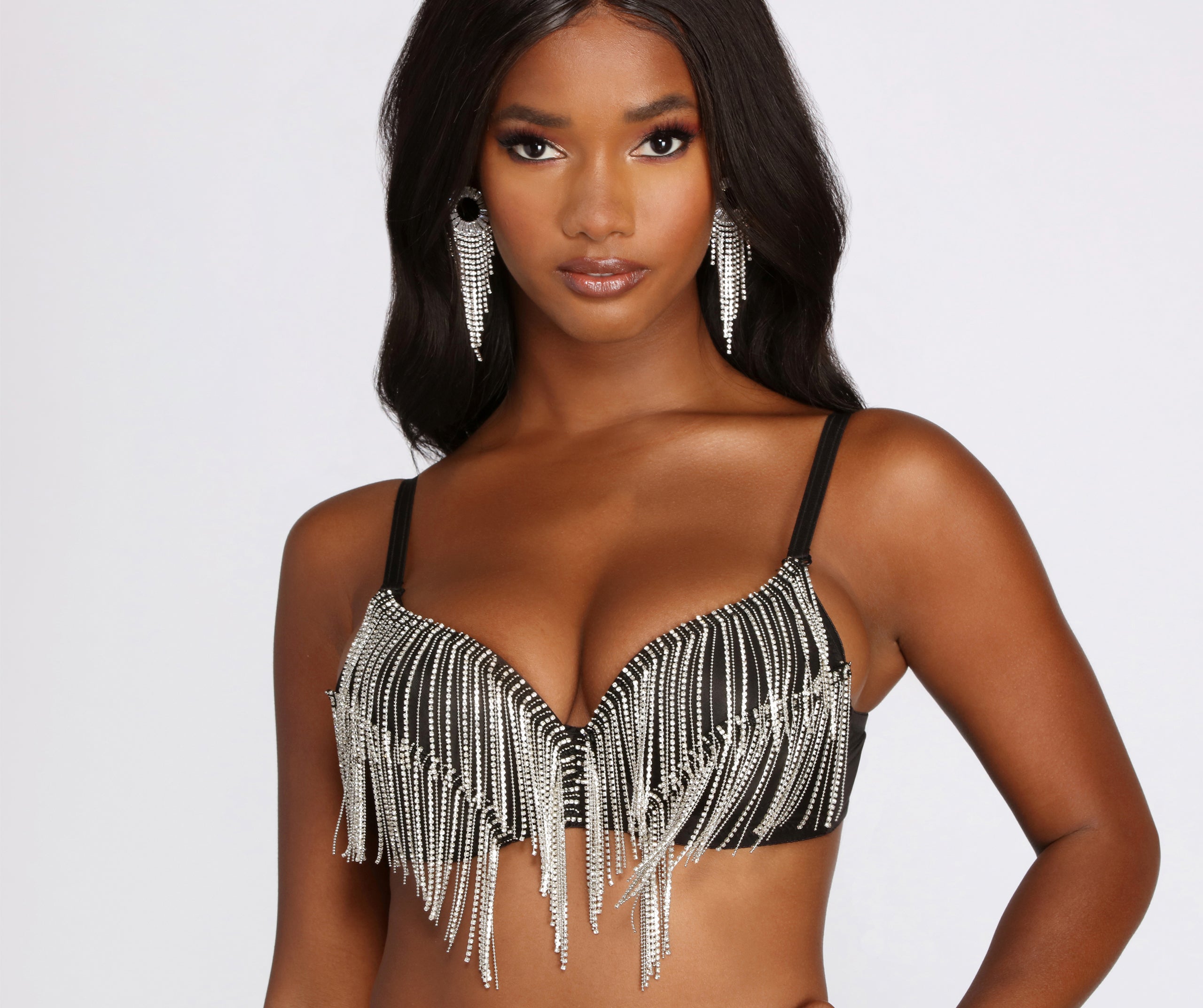 Twist And Twirl Rhinestone Fringe Bra