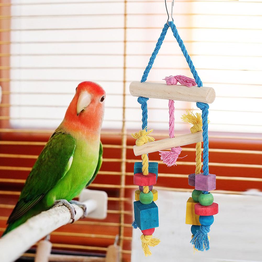 Colorful Wood Block Biting String Cotton Rope Balance Hanging Chewing Playing Bird Toy Parrots Swing Supplies Accessory