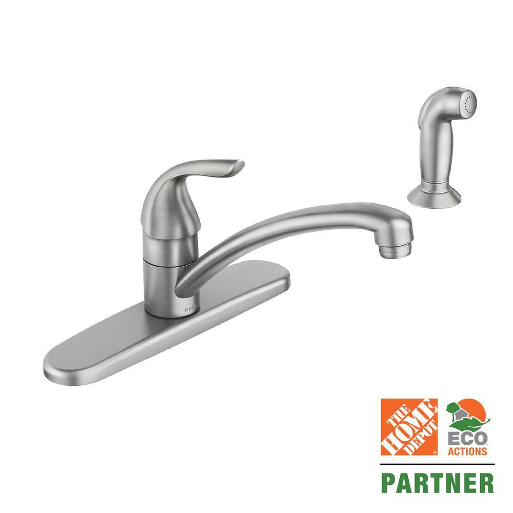 MOEN Adler Single-Handle Low Arc Standard Kitchen Faucet with Side Sprayer in Spot Resist Stainless 87202SRS