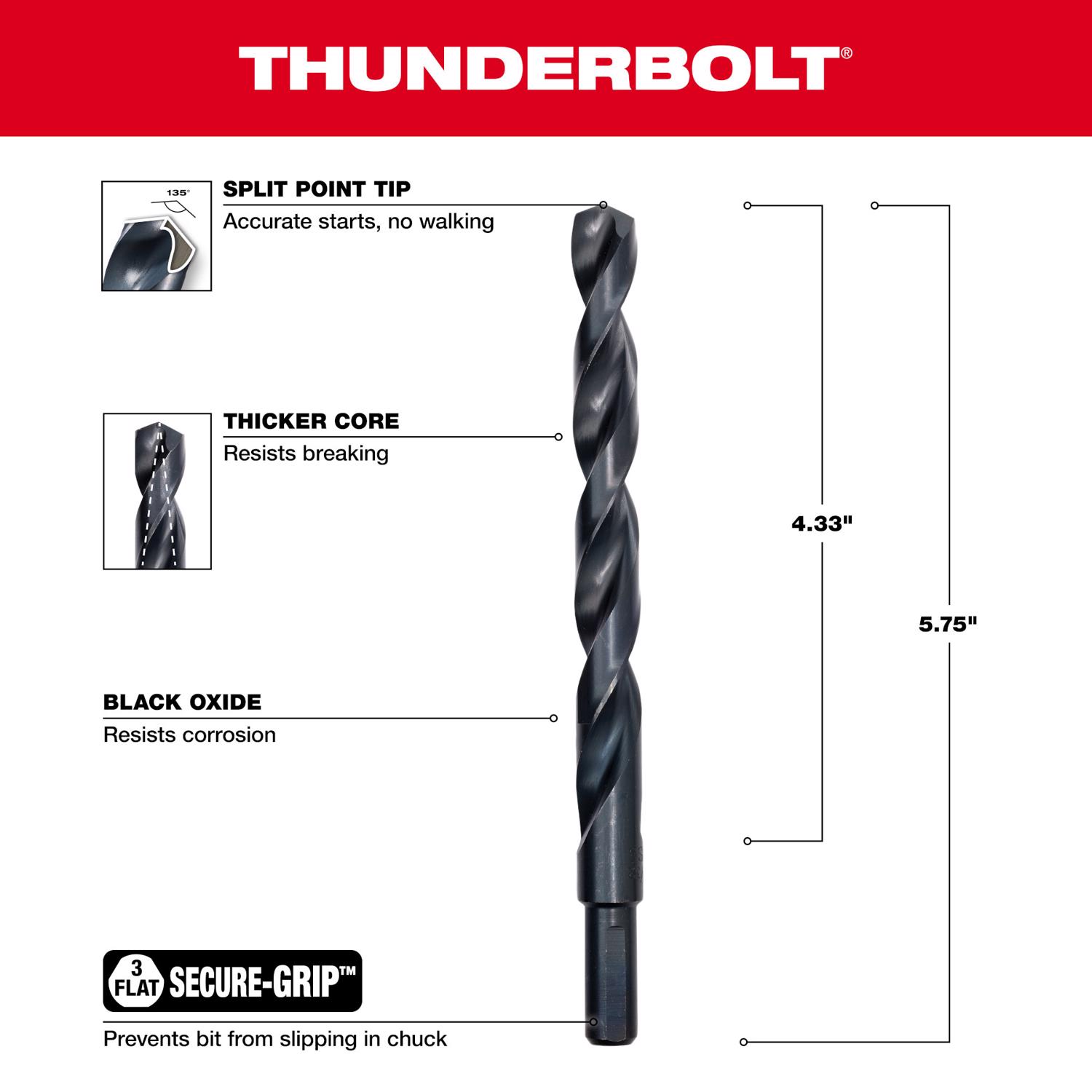 MW Thunderbolt 15/32 in. X 5-3/4 in. L Drill Bit 1 pc