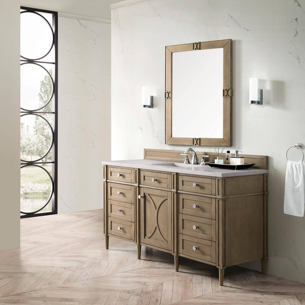 Home Decorators Collection Darrowood 60 in. W x 22 in. D x 33.78 in. H Single Bath Vanity in Whitewashed Walnut with Quartz Top in Pietra Grey HD650V60S-WW-PG