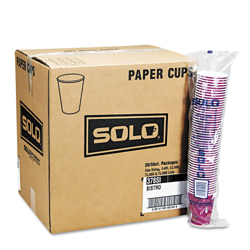 Dart Solo Bistro Design Hot Drink Cups， Paper， 12oz， Maroon， 50/Bag， 20 Bags/Carton (412SIN)