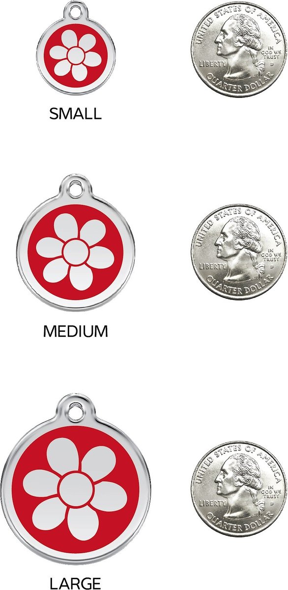 Red Dingo Flower Stainless Steel Personalized Dog and Cat ID Tag