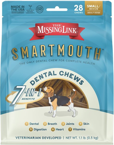 The Missing Link Smartmouth Dental Chews for Small and Medium Dogs， over 15 lbs