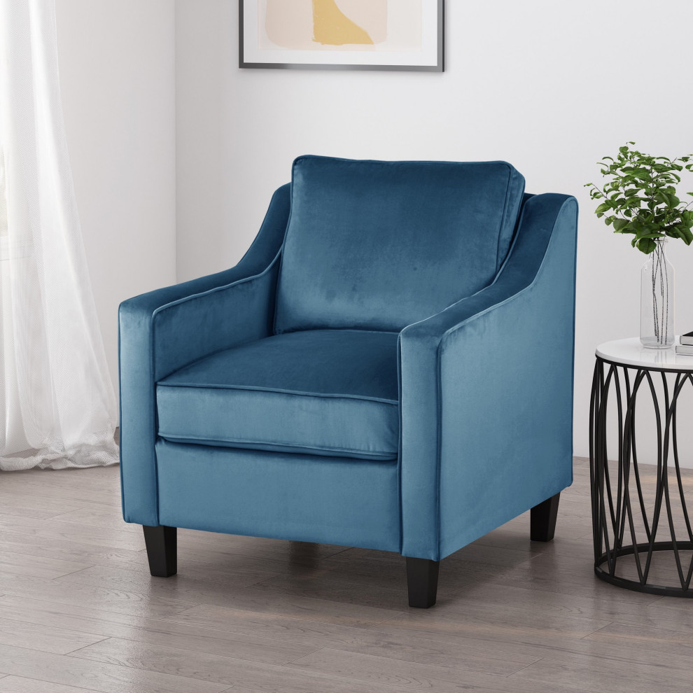 Contemporary Accent Chair  Comfortable Velvet Seat With Piping Details   Contemporary   Armchairs And Accent Chairs   by Declusia  Houzz