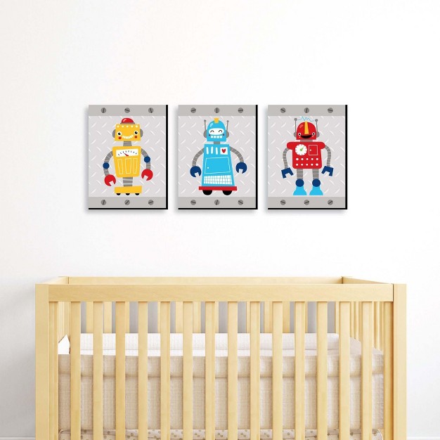 Big Dot Of Happiness Gear Up Robots Nursery Wall Art And Kids Room Decor 7 5 X 10 Inches Set Of 3 Prints