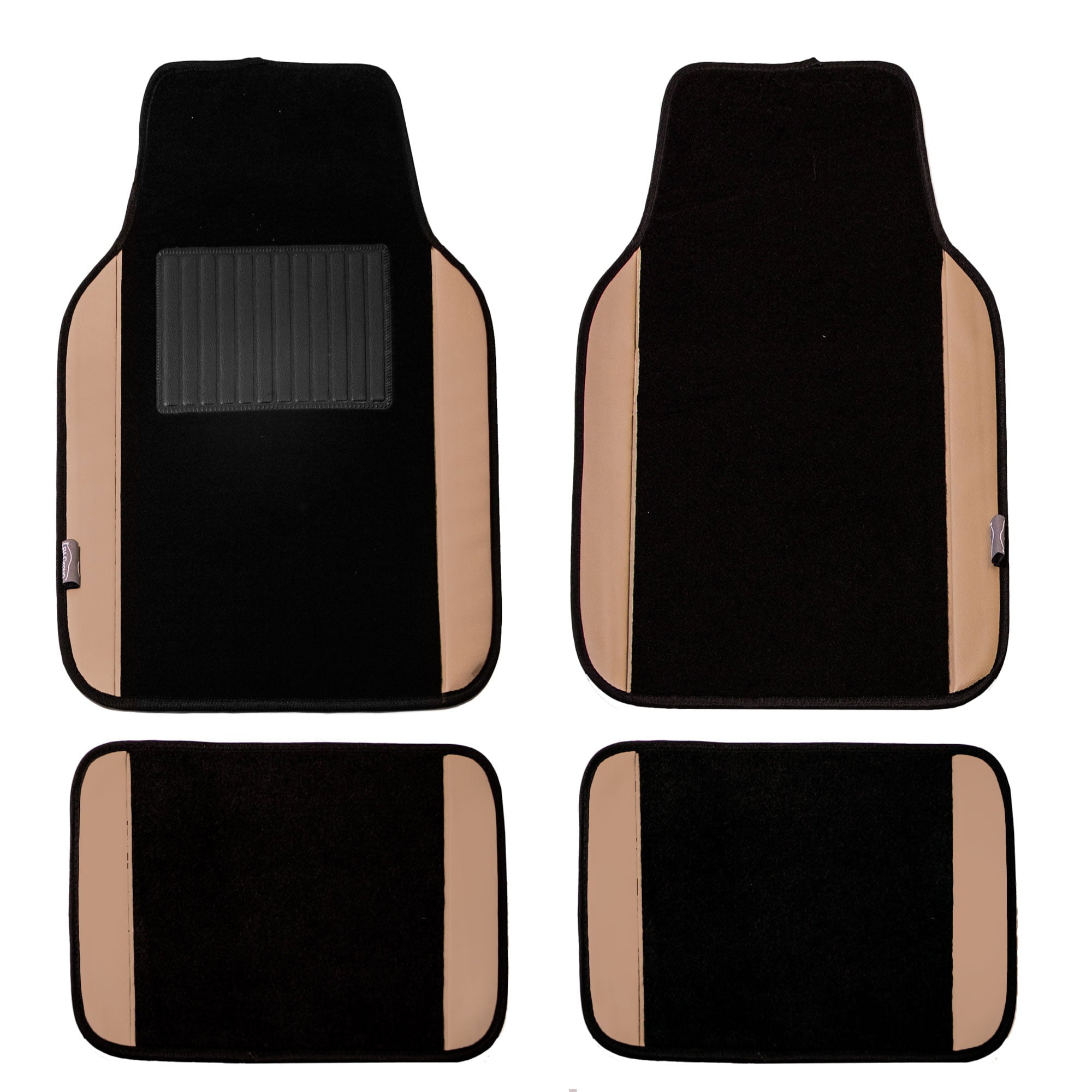 FH Group High Quality Carpet Floor Mats Leather Trimmed For Auto Sedan SUV Van， Full Set， Beige