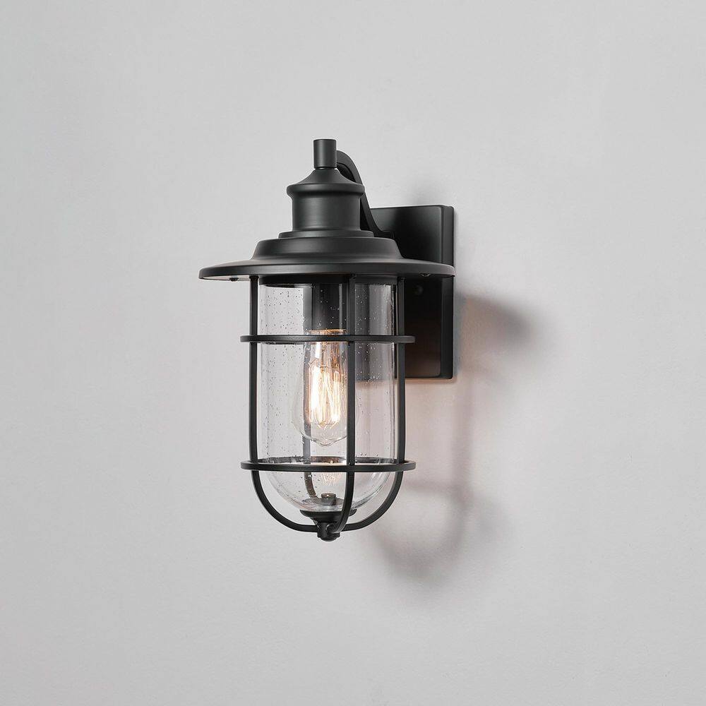 Hampton Bay Matte Black Modern Outdoor 1-Light Wall Sconce 44891