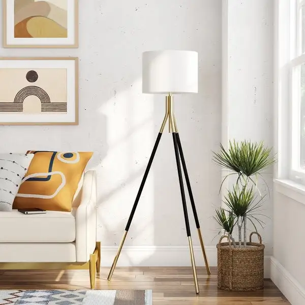 Tripod Floor Lamp and Table Lamp Set, Black and Gold - Black and Gold