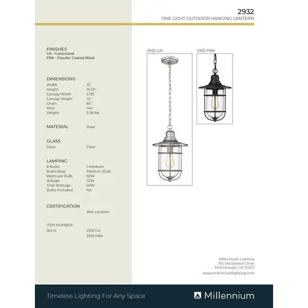 Millennium Lighting Bolling 1 Light Outdoor Pendant Fixture with Clear Glass Shades