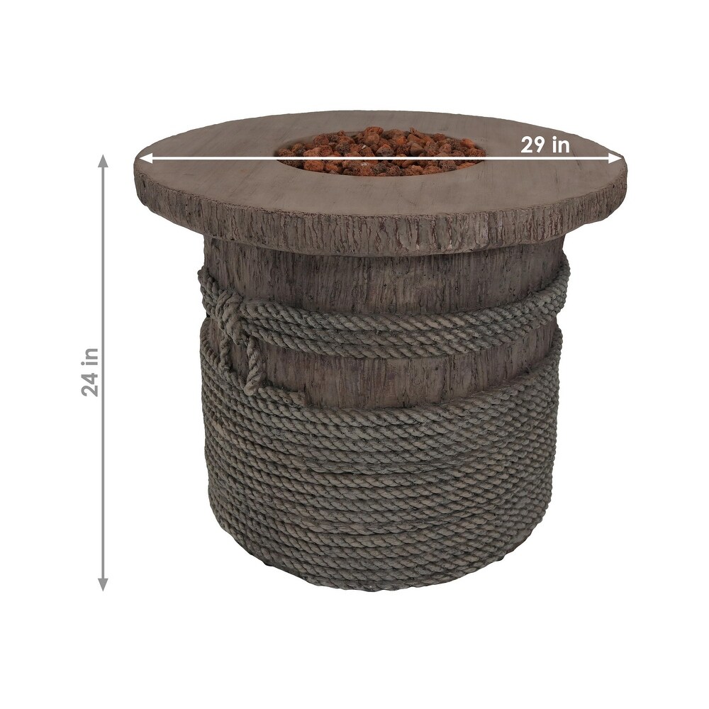 Rope and Barrel Propane Gas Fire Pit Table w/ Cover   Lava Rocks   29\