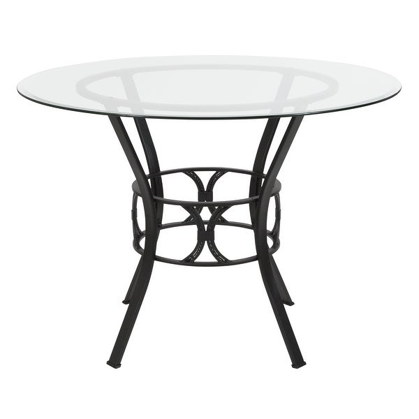 42'' Round Glass Dining Table with Crescent Style Metal Frame