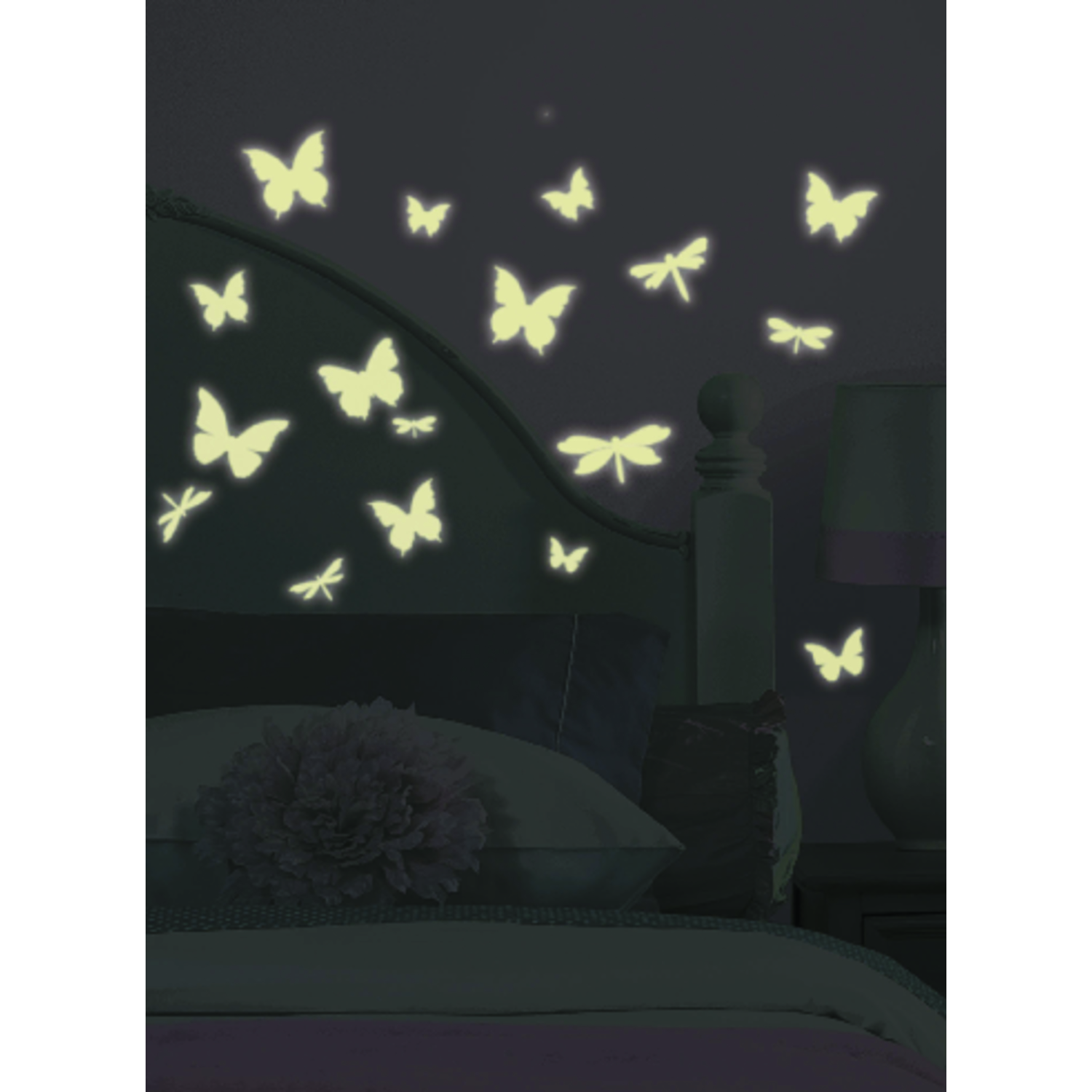 Roommates 5 in. W X 3.5 in. L Butterfly and Dragonfly Peel and Stick Glow in the Dark Wall Decal