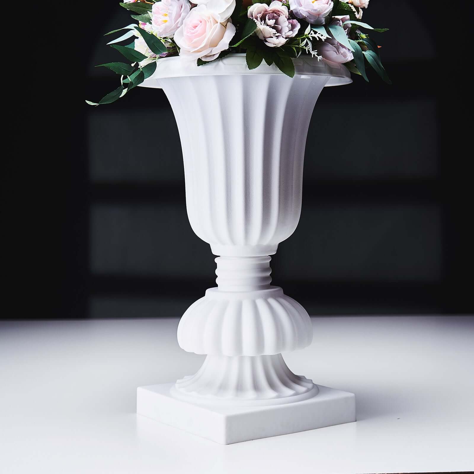 2 Pack White Urn Planter, Floral Pedestal Flower Pot Plant Stand - PVC 20