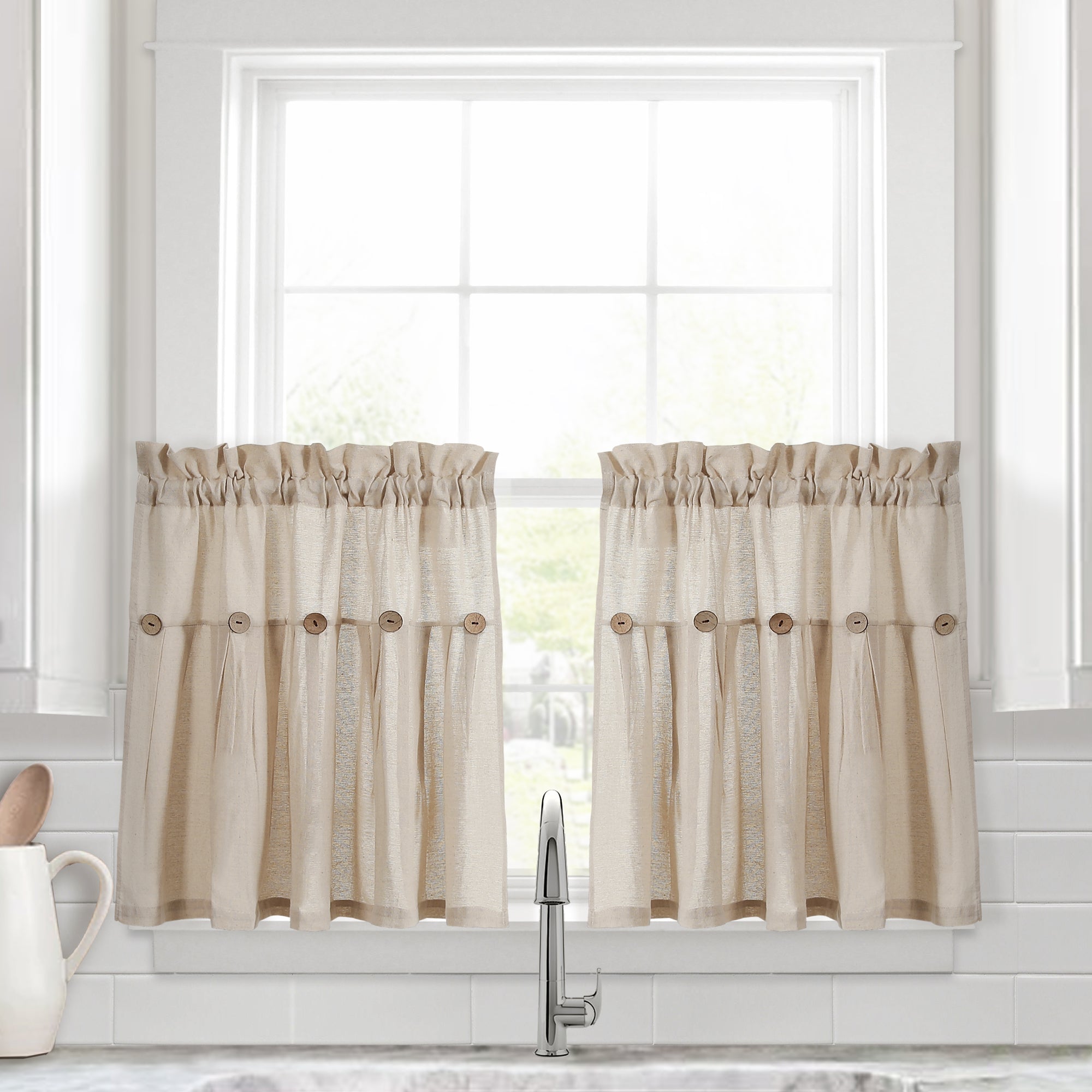 Linen Button Kitchen Window Tiers Set