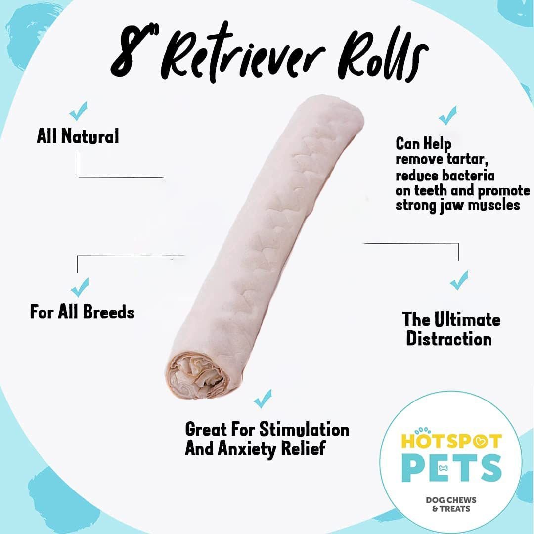 HOTSPOT PETS 8-inch All Natural Rawhide Rolls Chews Dog Treats