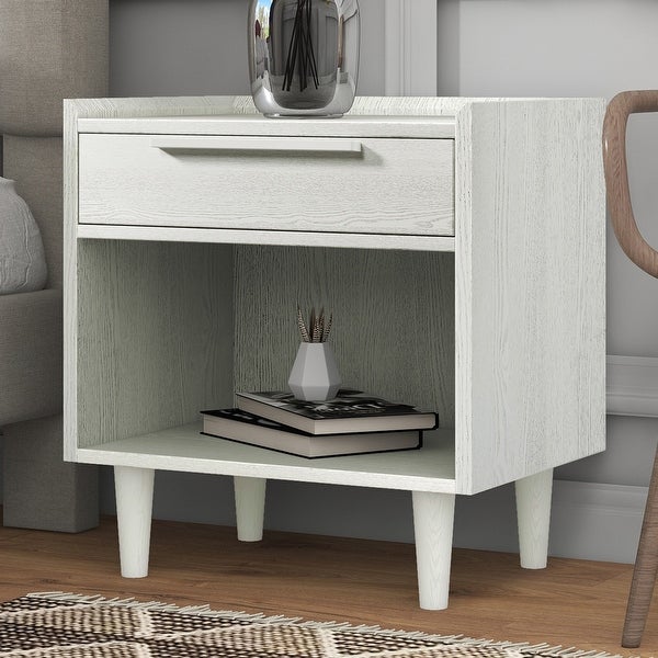 Modern One-Drawer Nightstand Side Table with Solid Wood Legs - - 37612690