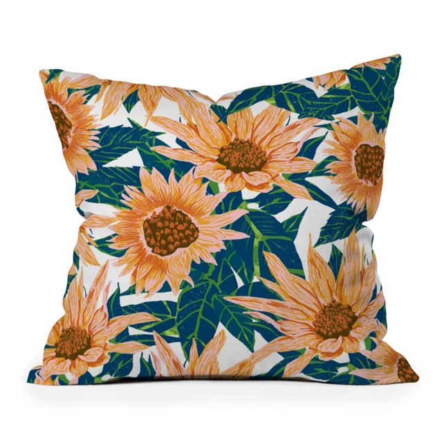 Sunflowers Outdoor Throw Pillow Orange blush Deny Designs