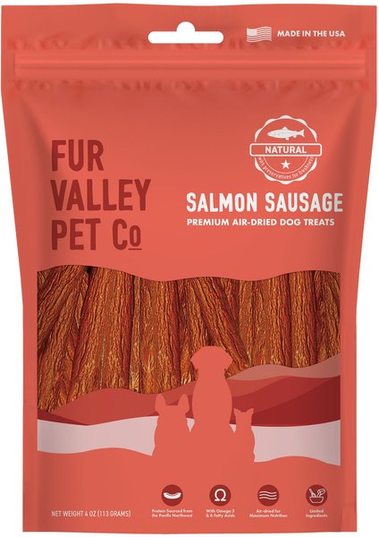 Fur Valley Salmon Sausage Jerky Dog Treats， 4-oz bag