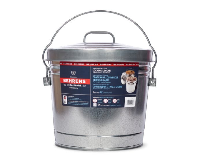 Behrens Galvanized Steel Storage Can with Locking Lid， 6 Gallon - 00108K