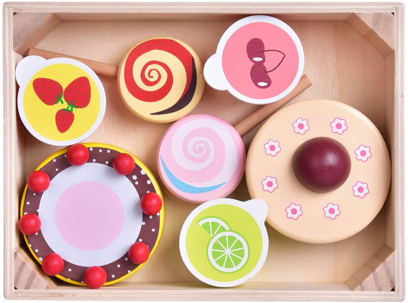 Fun Little Toys Colorful Wooden Play Food for Kids Kitchen, Birthday, Xmas Party Supplies for Boys,Girls