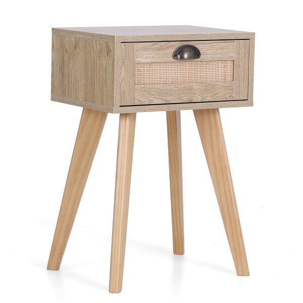 Sophia and William Rattan Rustic Bedside Table Nightstand with Drawer for Living Room Bedroom