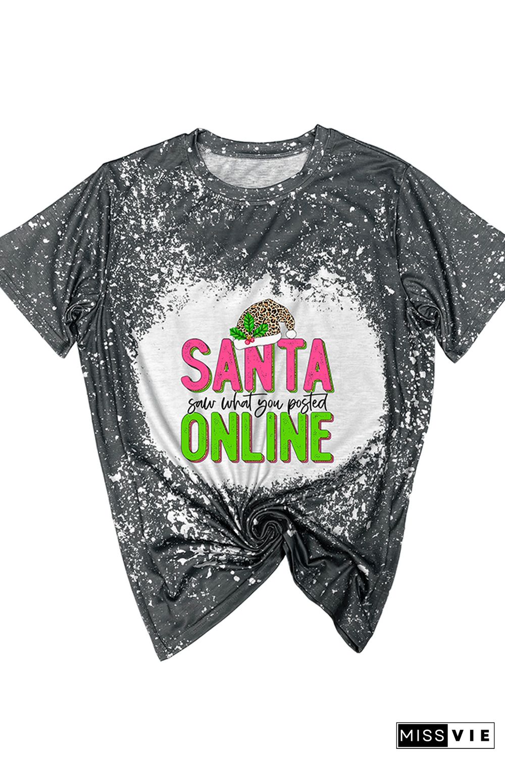 Santa Saw What You Posted Pink Leopard Christmas Graphic Tee Wholesale