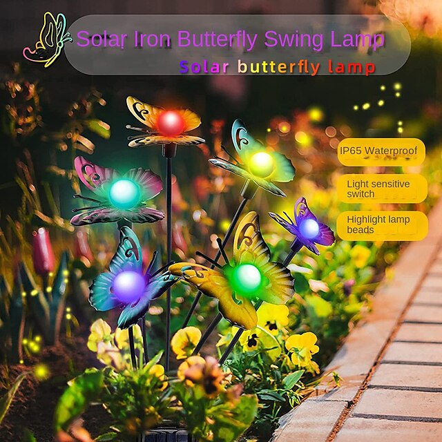 Solar Butterfly Lawn Lights LED Swinging Firefly Garden Lights Villa Courtyard Walkway Park Outdoor Waterproof Camping Party Decoration