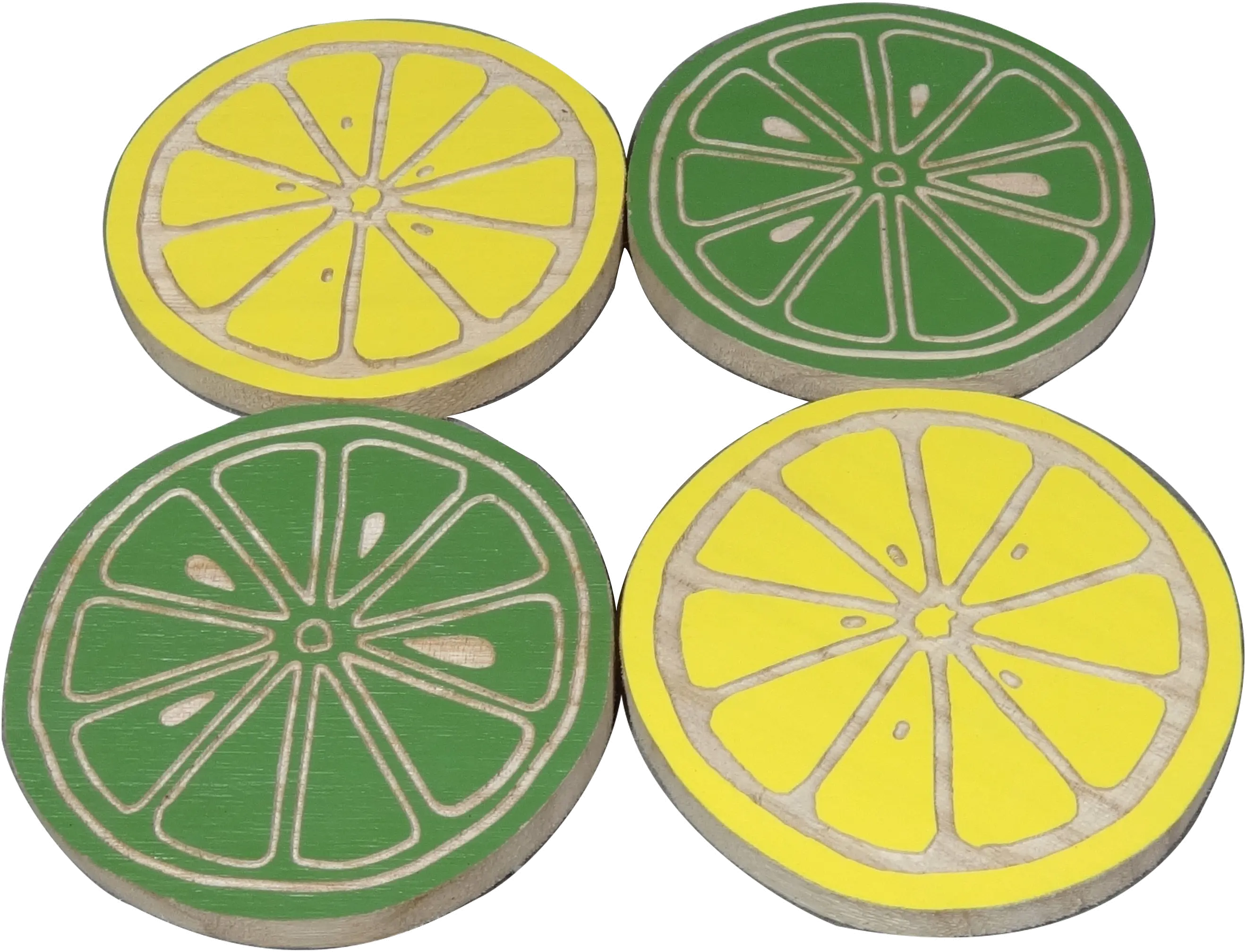 Yellow and Green Wood Lemonade Coasters - Set of 4