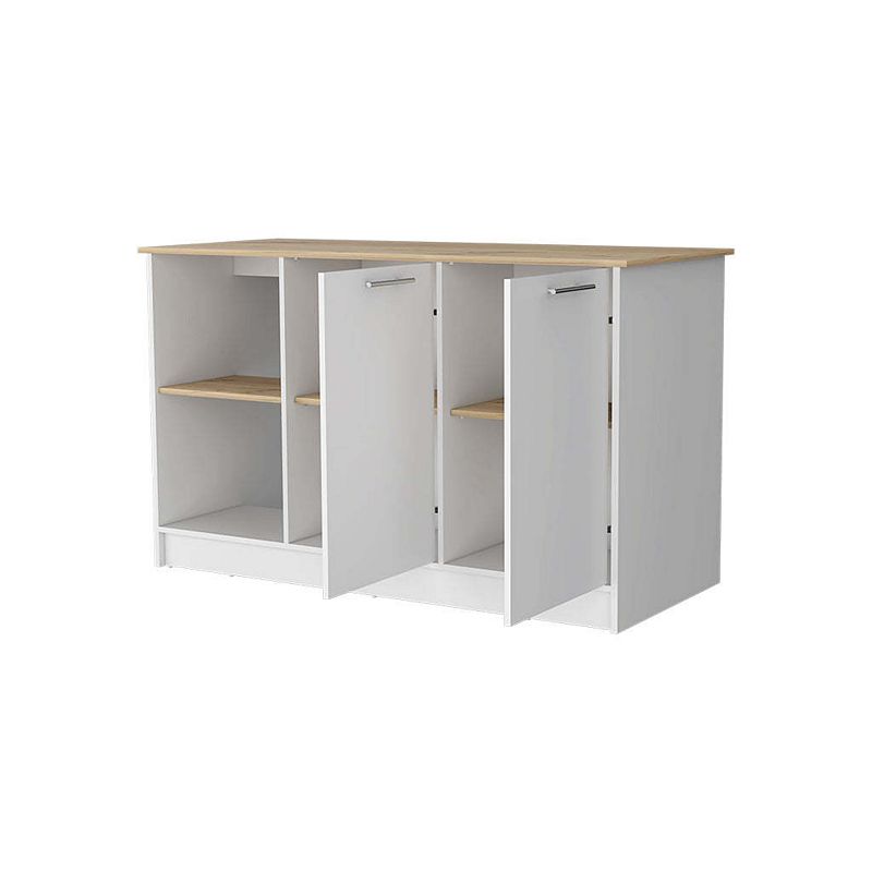 Mercury Kitchen Island， Two Cabinets， Four Open Shelves