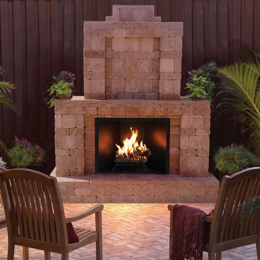 Pavestone RumbleStone 84 in. x 38.5 in. x 94.5 in. Outdoor Stone Fireplace in Cafe 53369