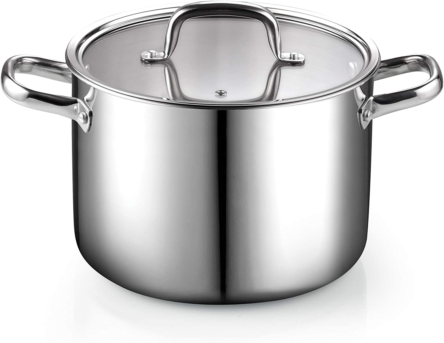 Cook N Home 02681 Tri-Ply Clad Stainless Steel Stockpot with Lid， 8 Quart， silver