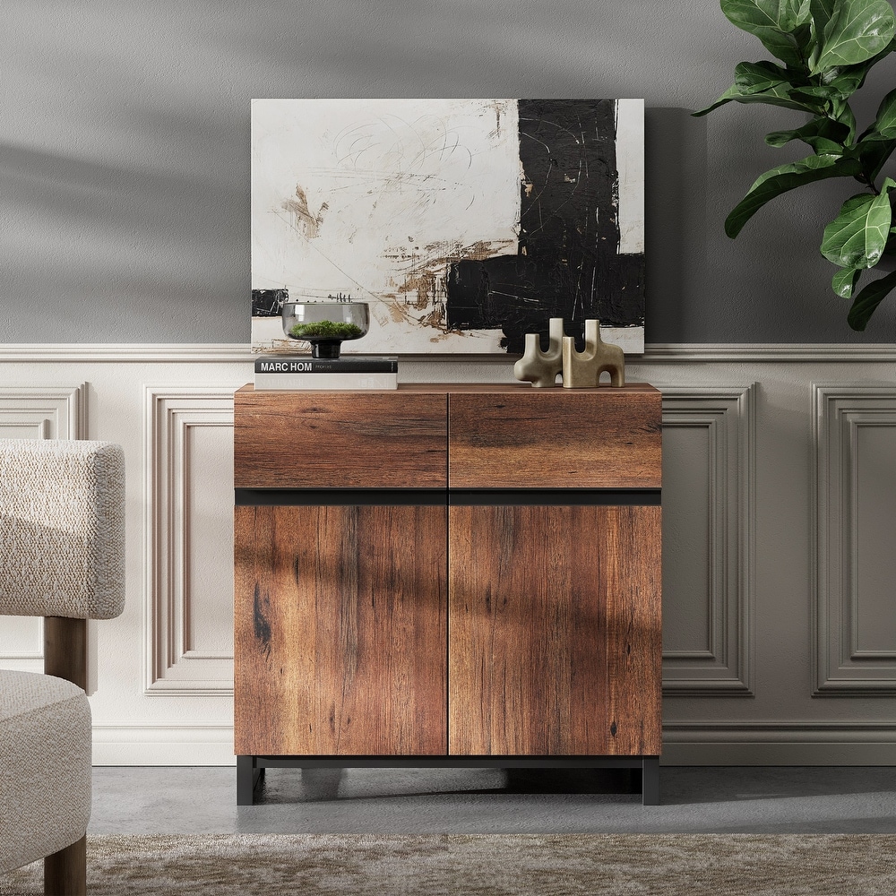 WAMPAT Storage Cabinet  Modern Sideboard with Adjustable Shelf and Metal Base