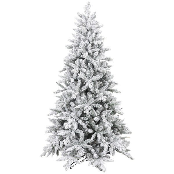 HOMCOM 6ft Snow Flocked Artificial Christmas Tree with 994 Tips，Foldable Metal Stand，Easy Assembly，Hinged Xmas Tree for Home