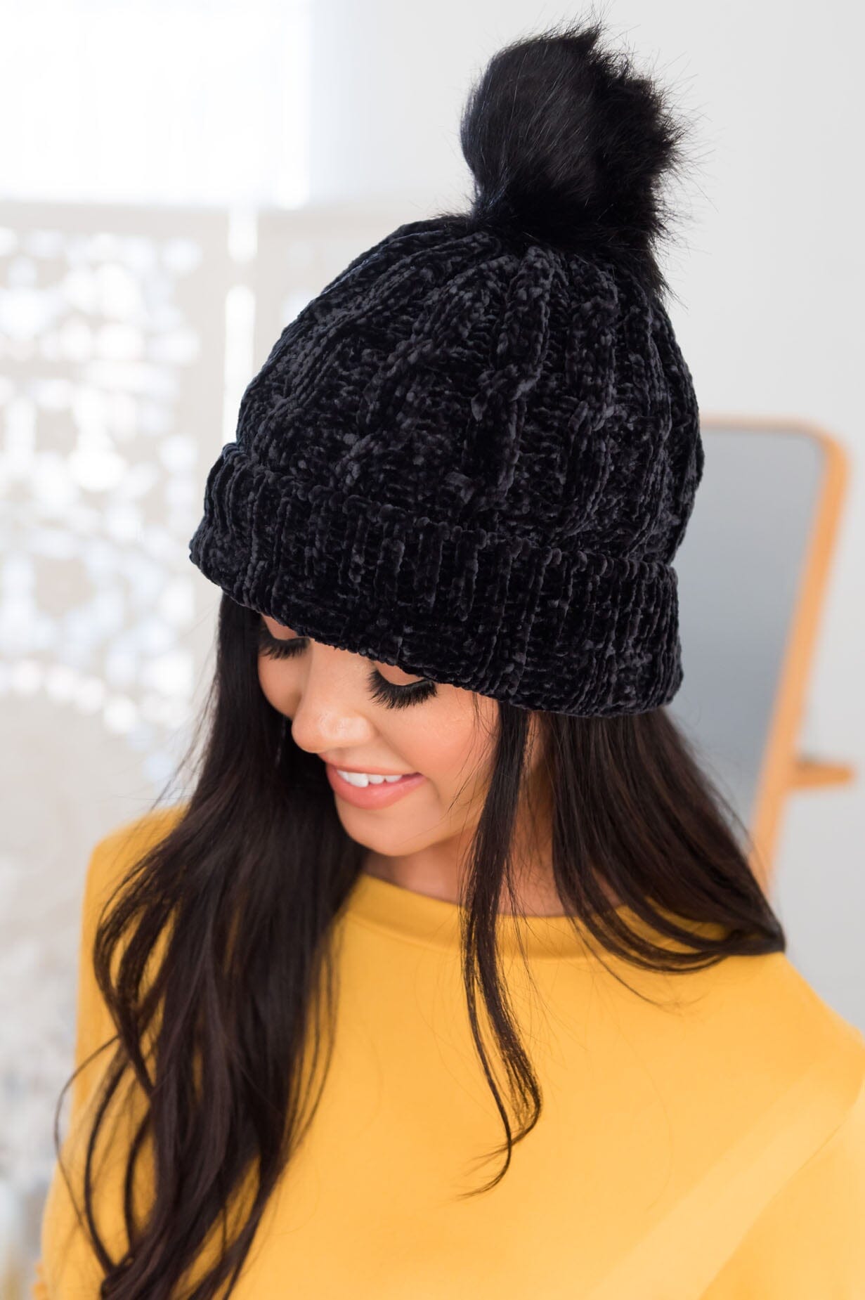 Stay Cozy Chenille Pom Pom Beanie