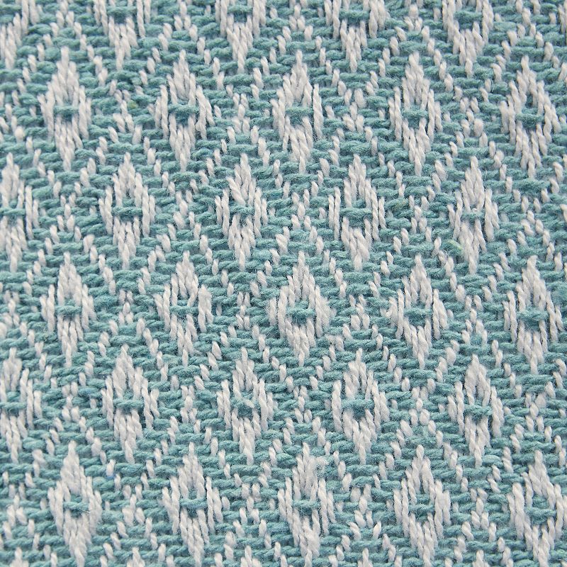 72 Aqua Blue and White Diamond Rectangular Weaved Table Runner