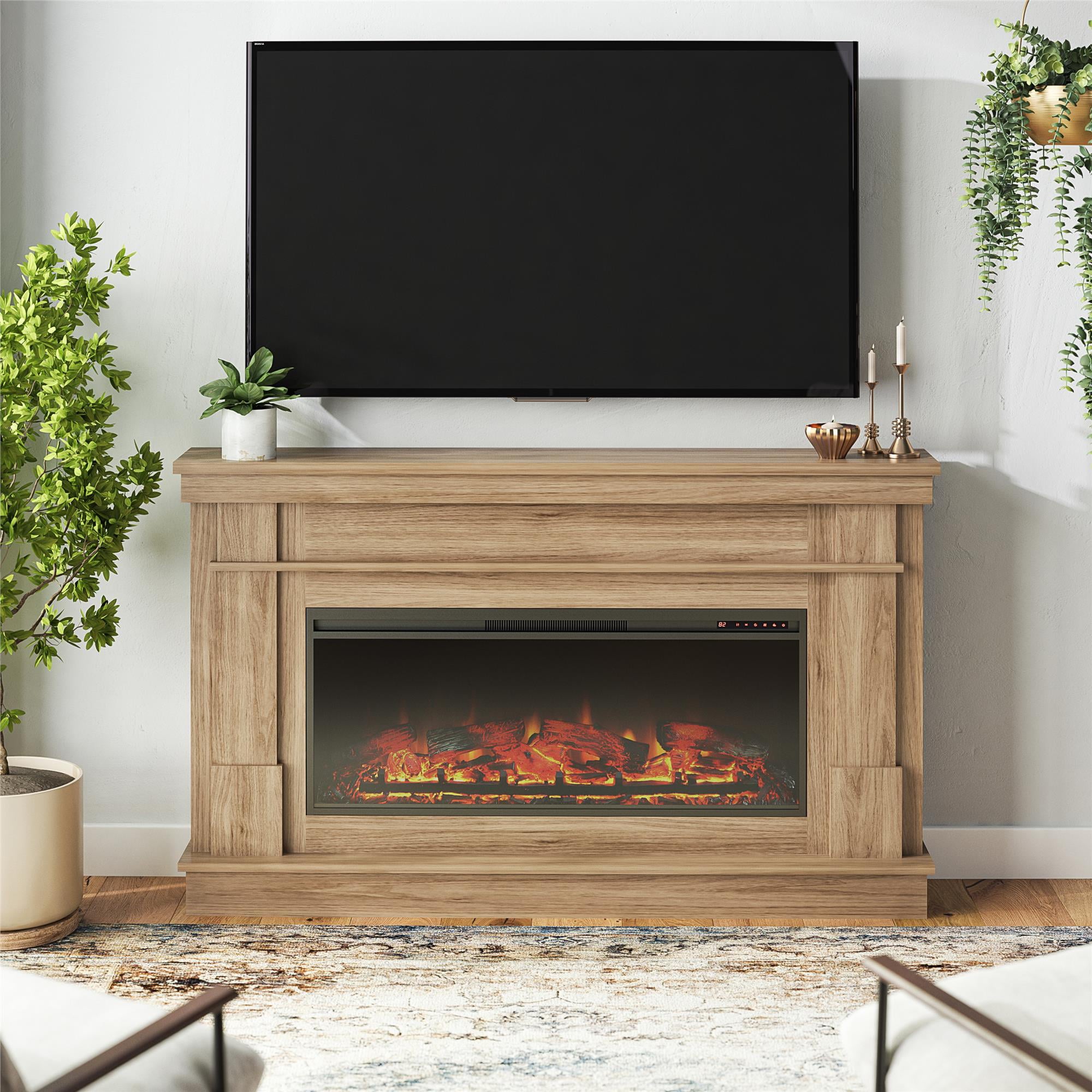 Ameriwood Home Elmdale Wide Mantel with Linear Electric Fireplace, Walnut