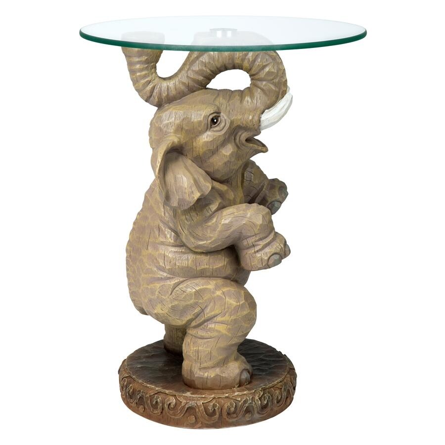 Design Toscano Good Fortune Elephant Sculpture Glass Topped Table   16 x 16 x 21.5