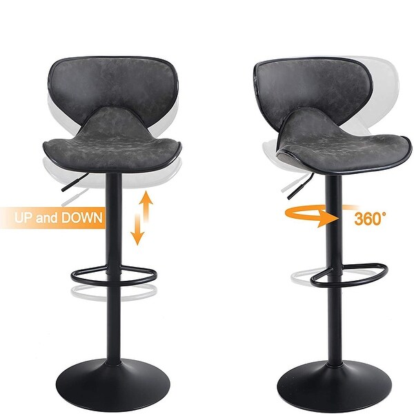 2PCS Metal Bar Stools Swivel Barstools with Back Support Adjustable Counter Height Modern Pu LeatherDining Chairs Set