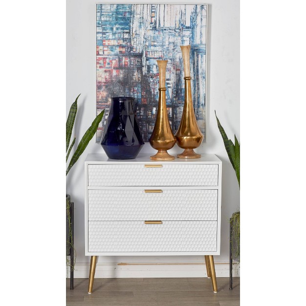 Modern 3 Drawer Wooden Chest With Knob Pulls White Olivia amp May