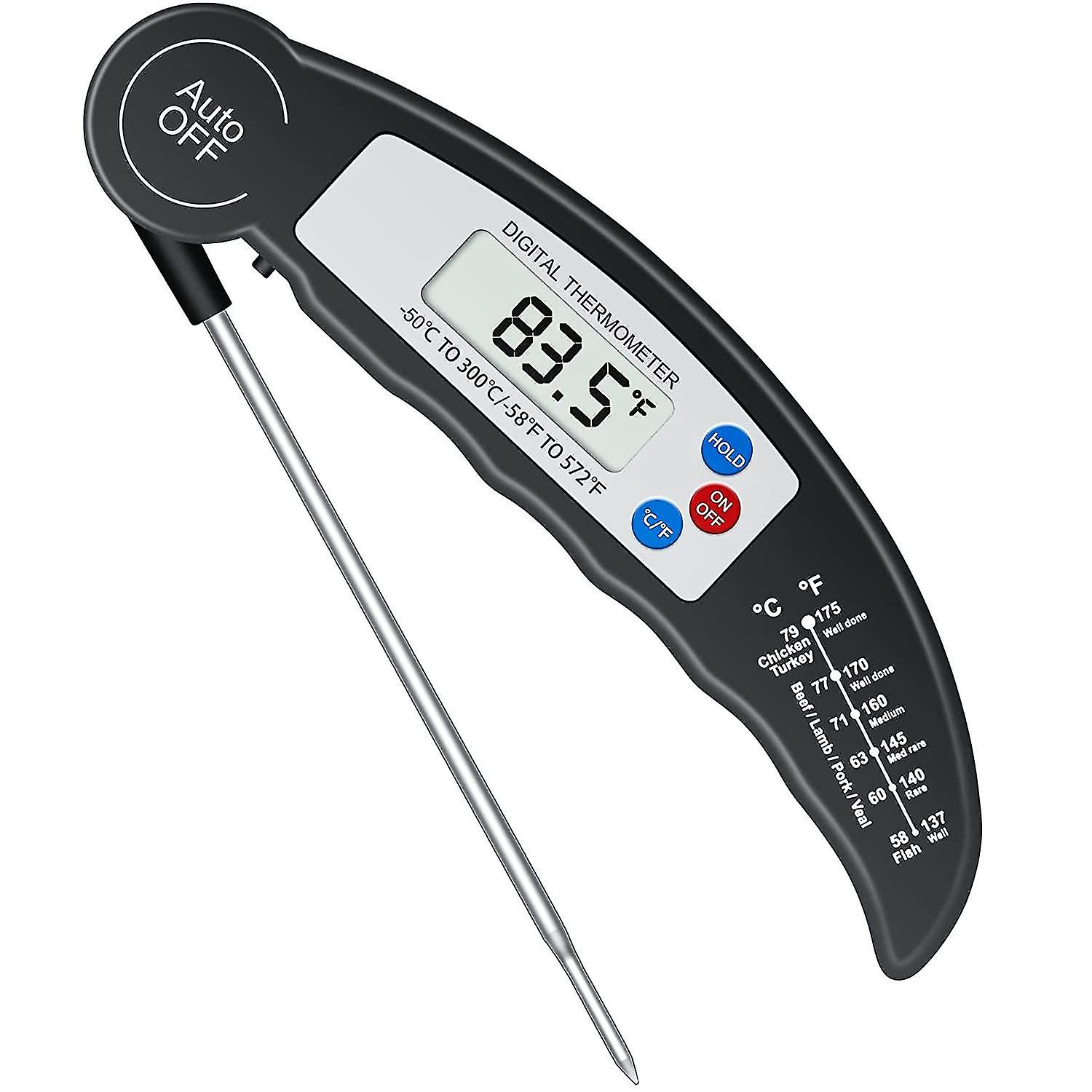 Food Thermometer， Digital Instant Read Meat Thermometer， High Accuracy Foldable Long Probe Food Cooking Thermometer With F/c， Auto On/off Cooking Ther