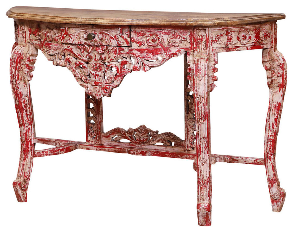 Wesley Distressed Red Reclaimed Wood French Hall Console Table   Farmhouse   Console Tables   by Sierra Living Concepts Inc  Houzz