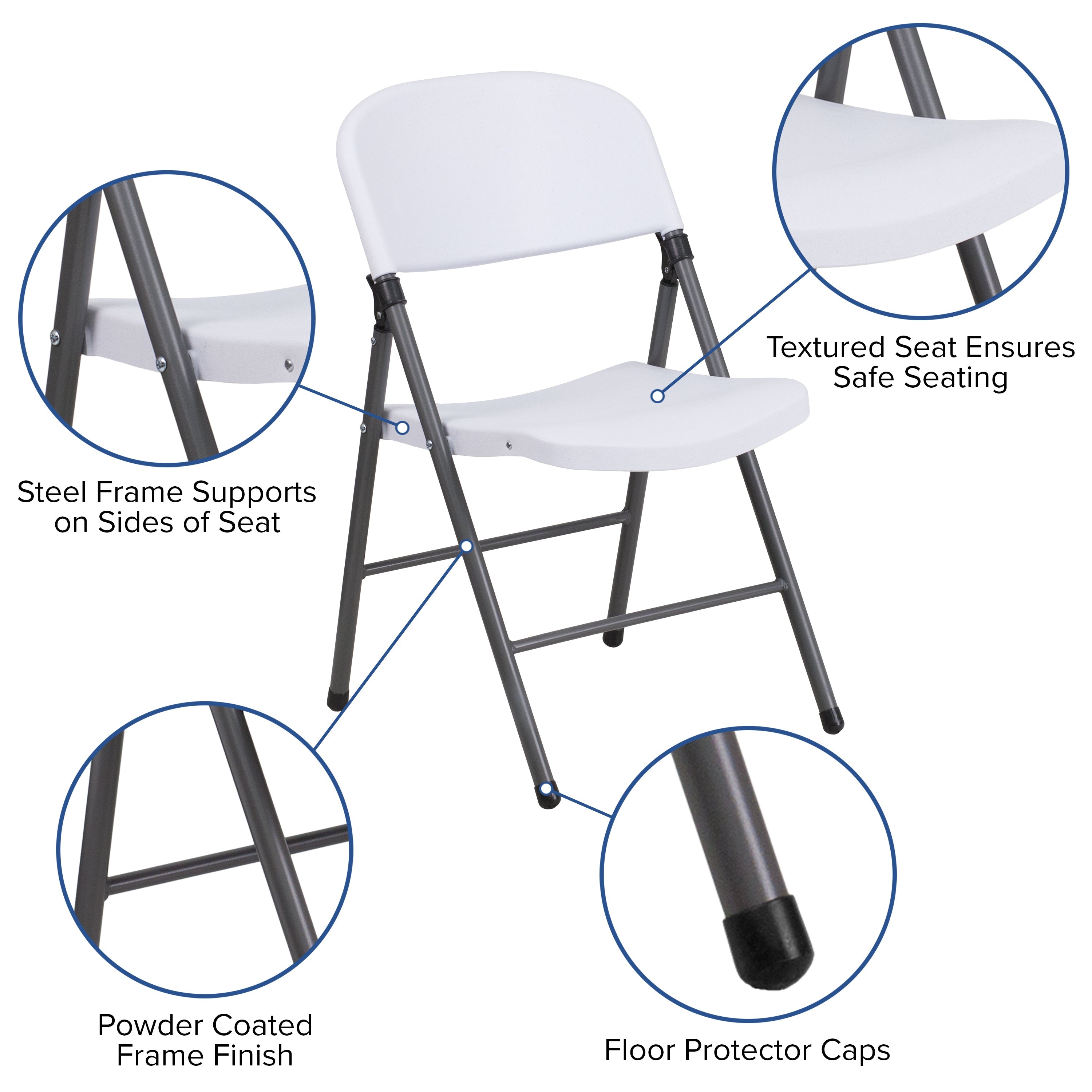 Flash Furniture 6 Pack HERCULES Series 330 lb. Capacity Granite White Plastic Folding Chair with Charcoal Frame