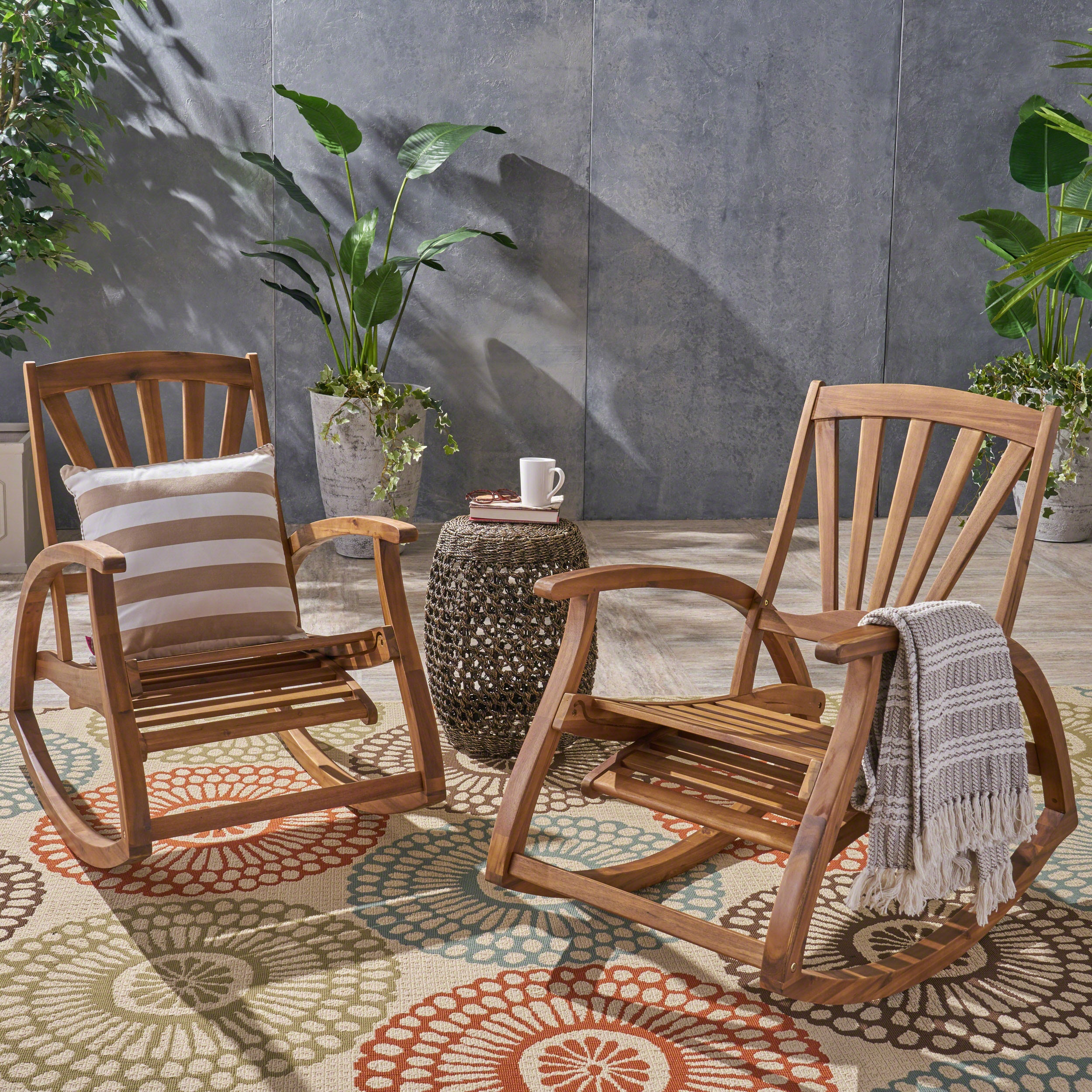 Lee Outdoor Rustic Acacia Wood Recliner Rocking Chairs (Set of 2)