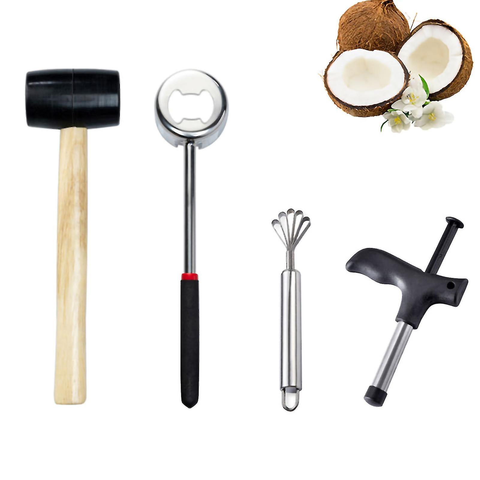 Coconut Opener Tool Set Stainless Steel Coconut Breaker with Rubber Hammer for Young Coconut(Opener Hammer )