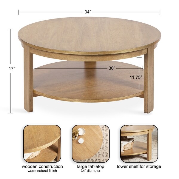 Kate and Laurel Foxford Round Wood Coffee Table - 34x34x17